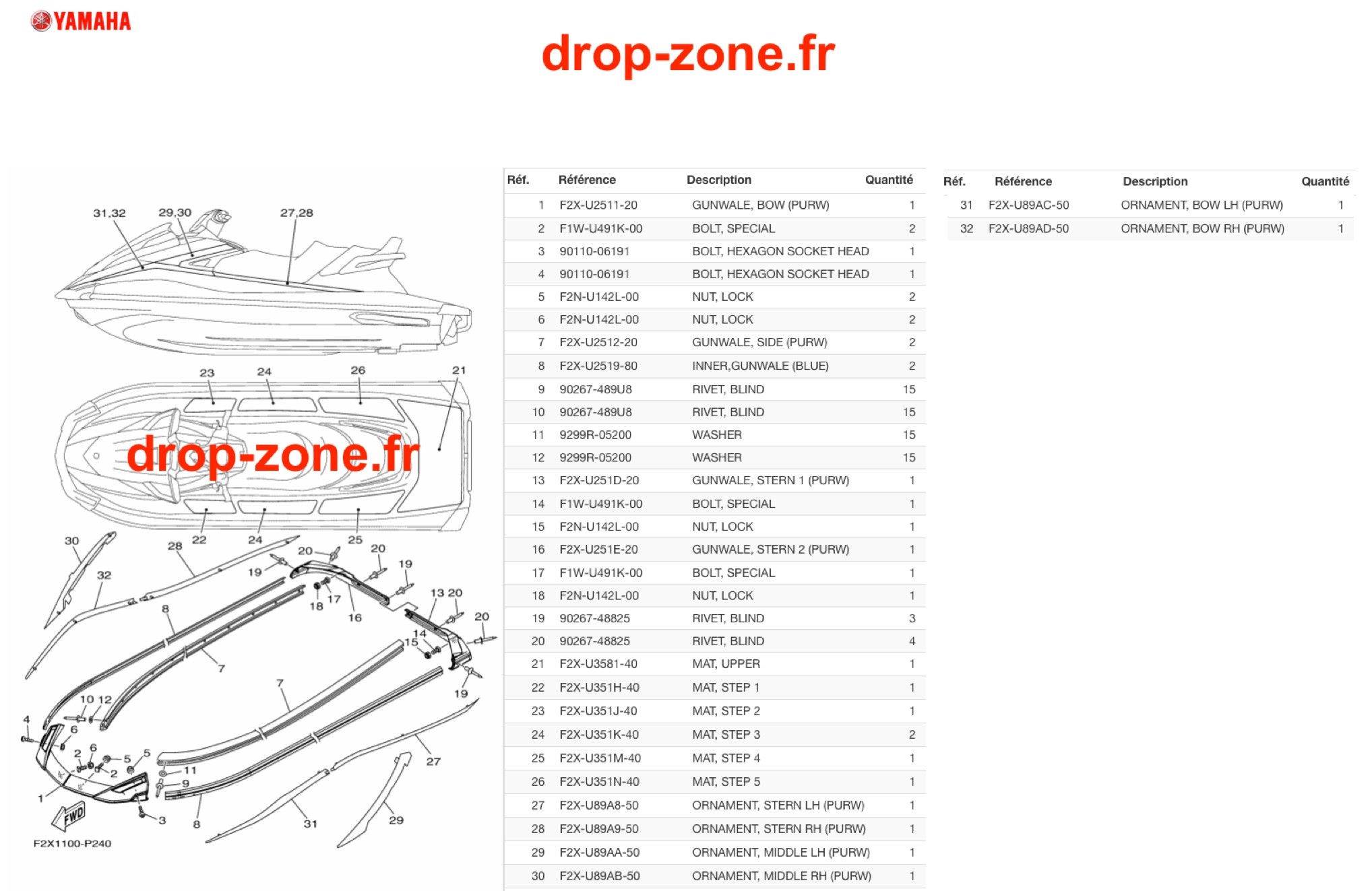 Tapis/ Listons VX Cruiser HO Bleu 20