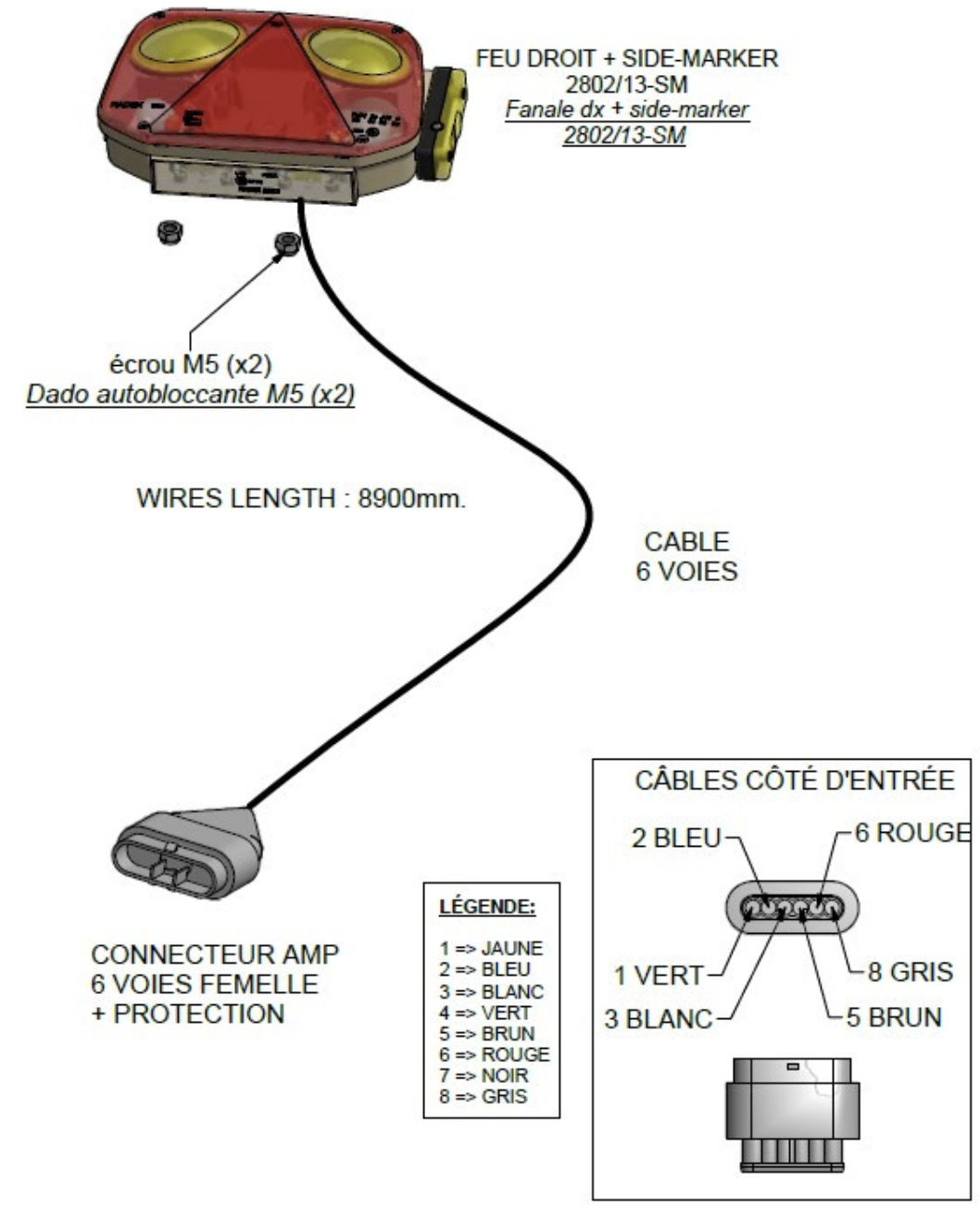 FEU DROIT + CÂBLE 8,9M (ESP)